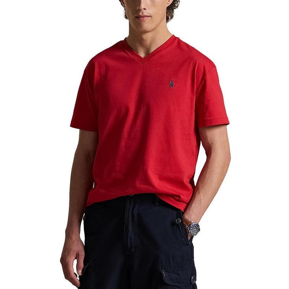 Polo Ralph Lauren T Shirt Men's Large Red Cotton Classic Fit V Neck Pony Logo